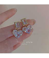 Super Shining Cubic Zirconia Heart Design Wholesale Korean Girl Fashion Earrings - Golden