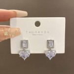 Super Shining Cubic Zirconia Heart Design Wholesale Korean Girl Fashion Earrings - Silver