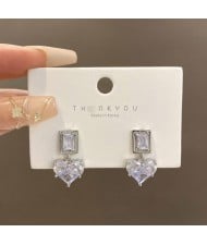 Super Shining Cubic Zirconia Heart Design Wholesale Korean Girl Fashion Earrings - Silver