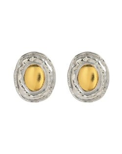 Cap Shape Two-tone Metal Design Wholesale Fashion Women Earrings - Silver