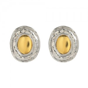 Cap Shape Two-tone Metal Design Wholesale Fashion Women Earrings - Silver