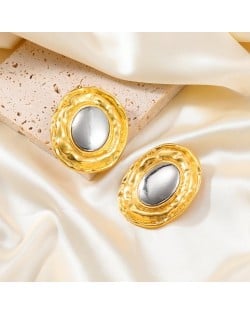 Cap Shape Two-tone Metal Design Wholesale Fashion Women Earrings - Golden
