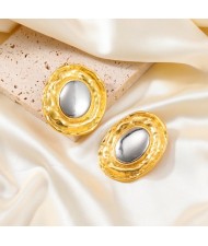 Cap Shape Two-tone Metal Design Wholesale Fashion Women Earrings - Golden