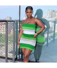 Stylish Bandeau Backless Color-block Wholesale Lace Knit Dress - Green