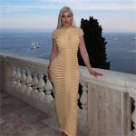 Solid Color Temperament Slim Knit Fashion Dress - Light Brown
