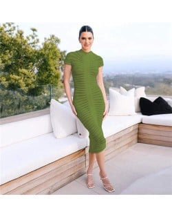 Solid Color Temperament Slim Knit Fashion Dress - Green