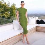 Solid Color Temperament Slim Knit Fashion Dress - Green