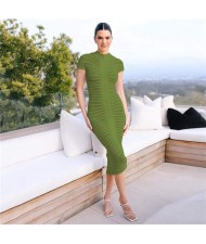 Solid Color Temperament Slim Knit Fashion Dress - Green