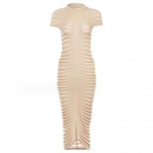 Solid Color Temperament Slim Knit Fashion Dress - Khaki
