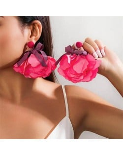 Handmade Cloth Flowers Bohemian Fashion Wholesale Women Earrings - Pink