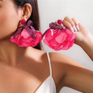 Handmade Cloth Flowers Bohemian Fashion Wholesale Women Earrings - Pink