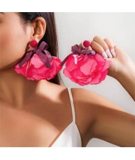 Handmade Cloth Flowers Bohemian Fashion Wholesale Women Earrings - Pink