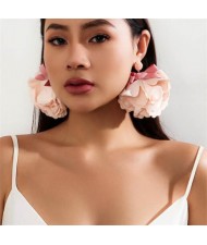 Handmade Cloth Flowers Bohemian Fashion Wholesale Women Earrings - Champagne