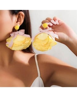 Handmade Cloth Flowers Bohemian Fashion Wholesale Women Earrings - Yellow