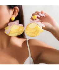 Handmade Cloth Flowers Bohemian Fashion Wholesale Women Earrings - Yellow