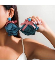 Handmade Cloth Flowers Bohemian Fashion Wholesale Women Earrings - Blue