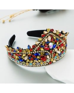 Vintage Exaggerated Crown Shape Headband Craft Baroque Style Hairhoop - Colorful