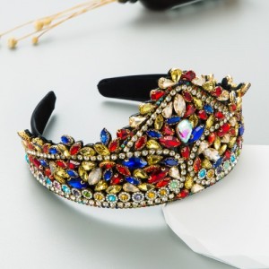 Vintage Exaggerated Crown Shape Headband Craft Baroque Style Hairhoop - Colorful