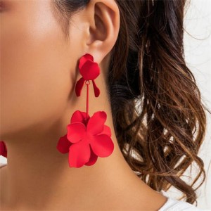 Candy Color Vintage Flower Fashion Wholesale Women Dangle Earrings - Red