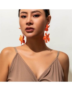 Candy Color Vintage Flower Fashion Wholesale Women Dangle Earrings - Orange