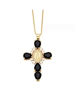 Cubic ZIrconia Inlaid Goddess Cross Gold Plated Wholesale Fashion Necklace - Pink