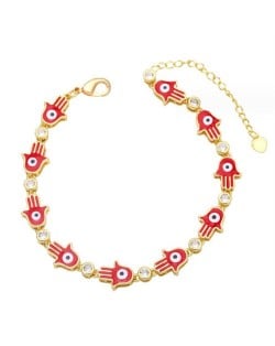 Oil-spot Glaze Bohemian Fashion 18K Gold Plated Evil Eye Hands Creative Wholesale Bracelet - Red