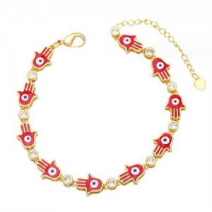 Oil-spot Glaze Bohemian Fashion 18K Gold Plated Evil Eye Hands Creative Wholesale Bracelet - Red