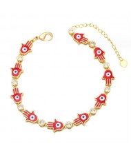 Oil-spot Glaze Bohemian Fashion 18K Gold Plated Evil Eye Hands Creative Wholesale Bracelet - Red