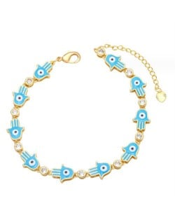 Oil-spot Glaze Bohemian Fashion 18K Gold Plated Evil Eye Hands Creative Wholesale Bracelet - Blue