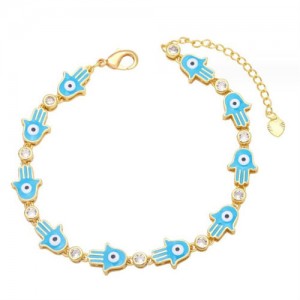 Oil-spot Glaze Bohemian Fashion 18K Gold Plated Evil Eye Hands Creative Wholesale Bracelet - Blue