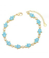 Oil-spot Glaze Bohemian Fashion 18K Gold Plated Evil Eye Hands Creative Wholesale Bracelet - Blue