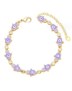 Oil-spot Glaze Bohemian Fashion 18K Gold Plated Evil Eye Hands Creative Wholesale Bracelet - Purple