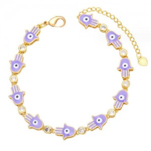 Oil-spot Glaze Bohemian Fashion 18K Gold Plated Evil Eye Hands Creative Wholesale Bracelet - Purple