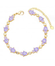 Oil-spot Glaze Bohemian Fashion 18K Gold Plated Evil Eye Hands Creative Wholesale Bracelet - Purple