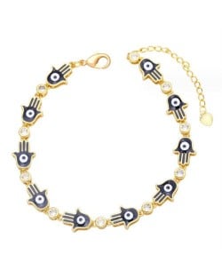 Oil-spot Glaze Bohemian Fashion 18K Gold Plated Evil Eye Hands Creative Wholesale Bracelet - Black