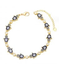 Oil-spot Glaze Bohemian Fashion 18K Gold Plated Evil Eye Hands Creative Wholesale Bracelet - Black