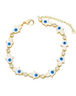 Oil-spot Glaze Bohemian Fashion 18K Gold Plated Evil Eye Hands Creative Wholesale Bracelet - White