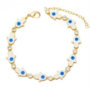 Oil-spot Glaze Bohemian Fashion 18K Gold Plated Evil Eye Hands Creative Wholesale Bracelet - White