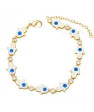 Oil-spot Glaze Bohemian Fashion 18K Gold Plated Evil Eye Hands Creative Wholesale Bracelet - White