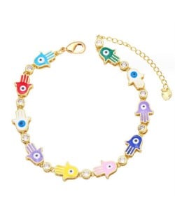 Oil-spot Glaze Bohemian Fashion 18K Gold Plated Evil Eye Hands Creative Wholesale Bracelet - Multicolor