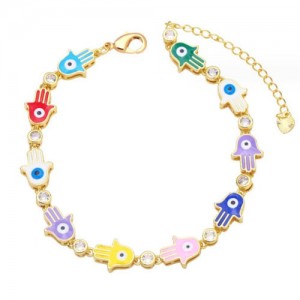 Oil-spot Glaze Bohemian Fashion 18K Gold Plated Evil Eye Hands Creative Wholesale Bracelet - Multicolor