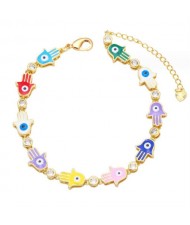 Oil-spot Glaze Bohemian Fashion 18K Gold Plated Evil Eye Hands Creative Wholesale Bracelet - Multicolor