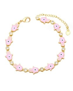 Oil-spot Glaze Bohemian Fashion 18K Gold Plated Evil Eye Hands Creative Wholesale Bracelet - Pink