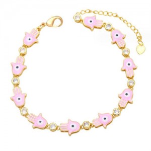 Oil-spot Glaze Bohemian Fashion 18K Gold Plated Evil Eye Hands Creative Wholesale Bracelet - Pink