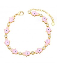 Oil-spot Glaze Bohemian Fashion 18K Gold Plated Evil Eye Hands Creative Wholesale Bracelet - Pink