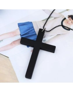 Wooden Cross Beads Chain Wholesale Costume Fashion Necklace - Black