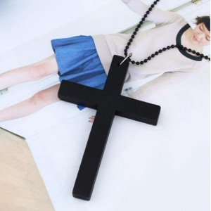 Wooden Cross Beads Chain Wholesale Costume Fashion Necklace - Black