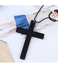 Wooden Cross Beads Chain Wholesale Costume Fashion Necklace - Black