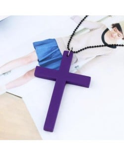 Wooden Cross Beads Chain Wholesale Costume Fashion Necklace - Purple