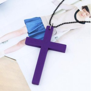 Wooden Cross Beads Chain Wholesale Costume Fashion Necklace - Purple